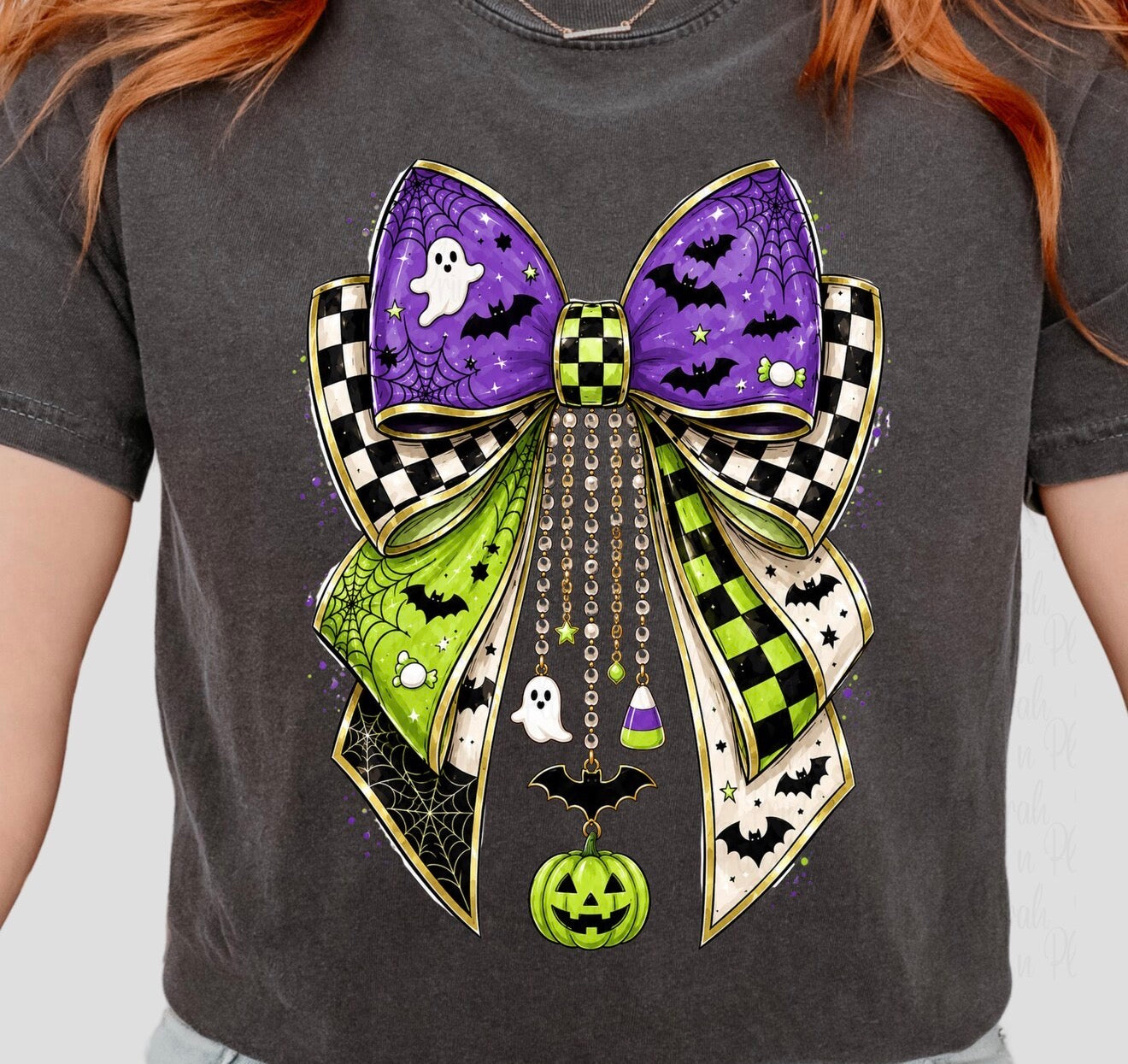 Purple Green Halloween Bow