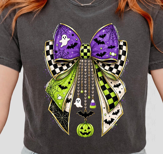 Purple Green Halloween Bow