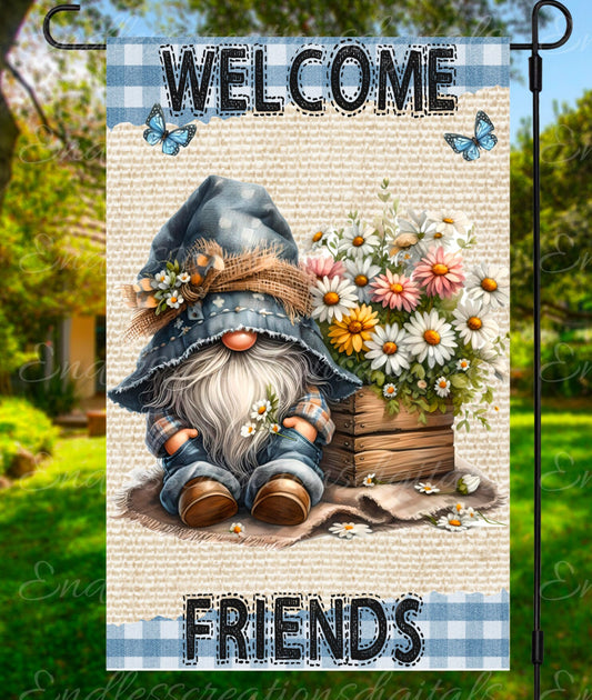 Welcome Friends Gnome Flag