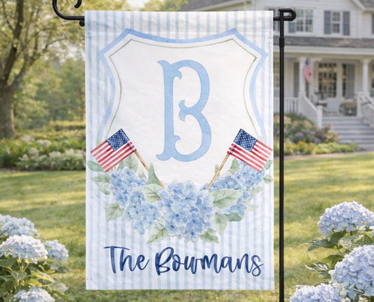 Personalized Blue Hydrangea Patriotic Flag
