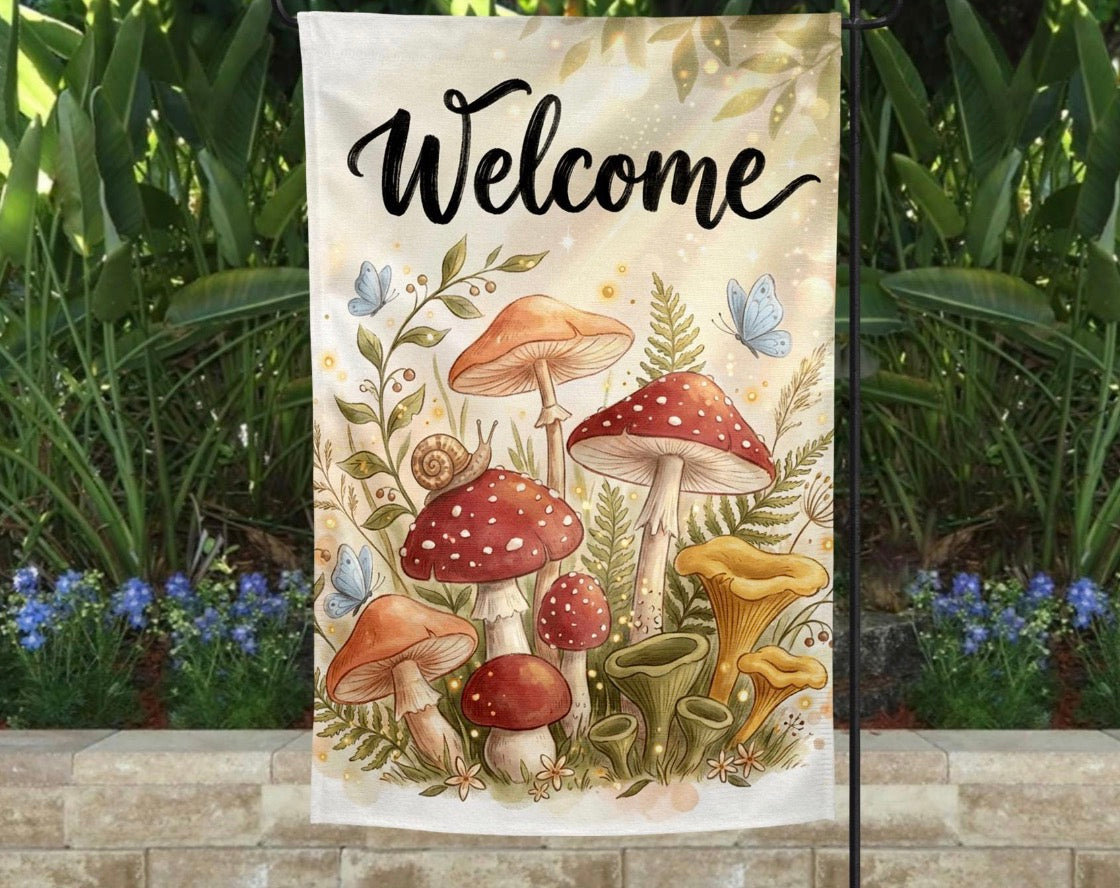 Mushrooms Welcome Flag