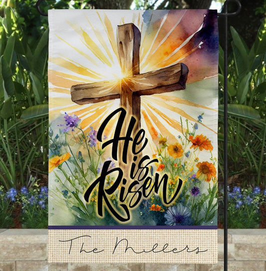 Personalized He is Risen Spring Floral Flag