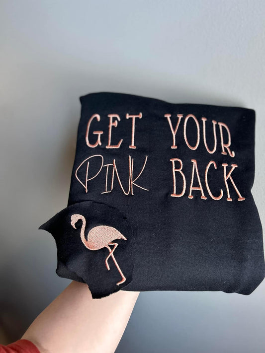 Embordiered get pink back flamingo