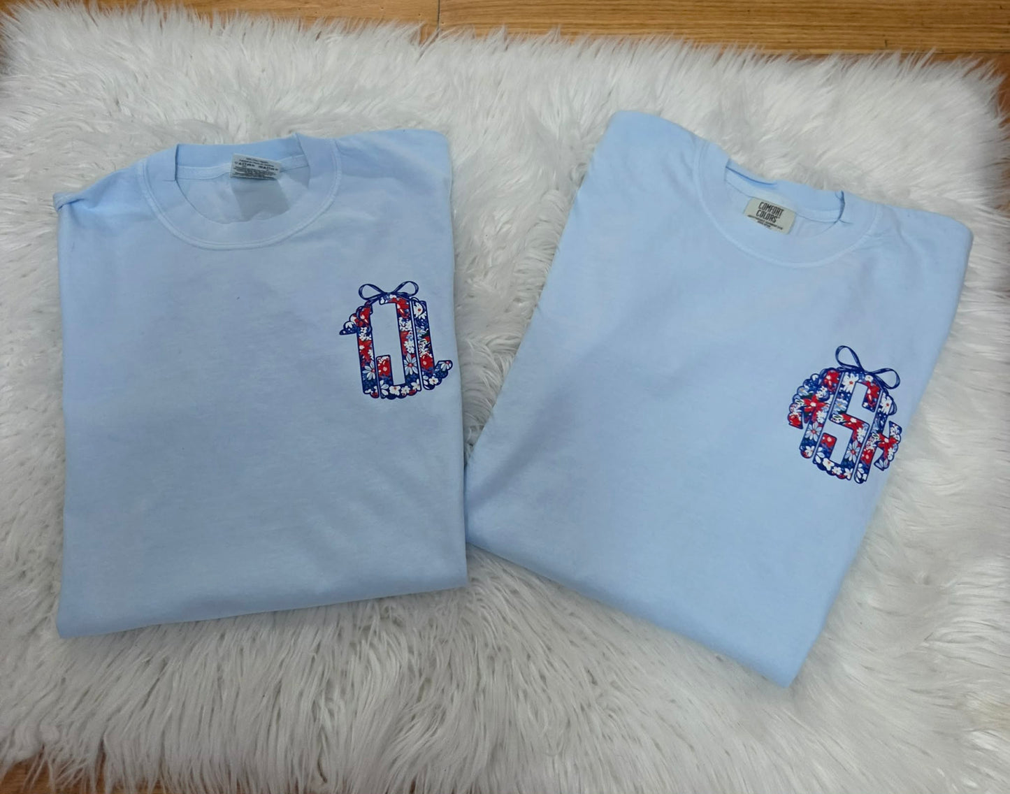 Red White Blue Floral Monogram