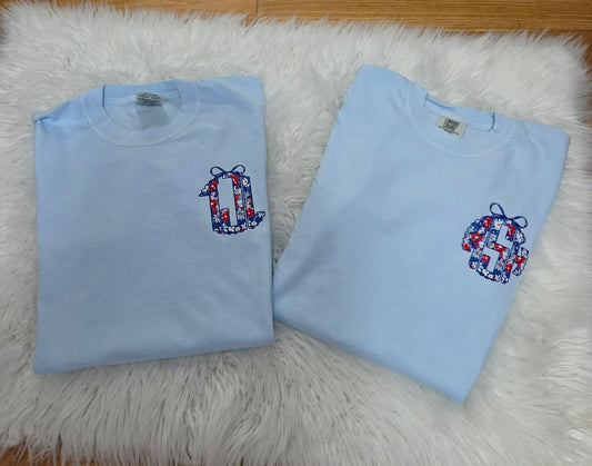 Red White Blue Floral Monogram
