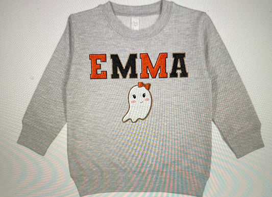 Kids Orange & Black Name W/Girl or Boy Ghost
