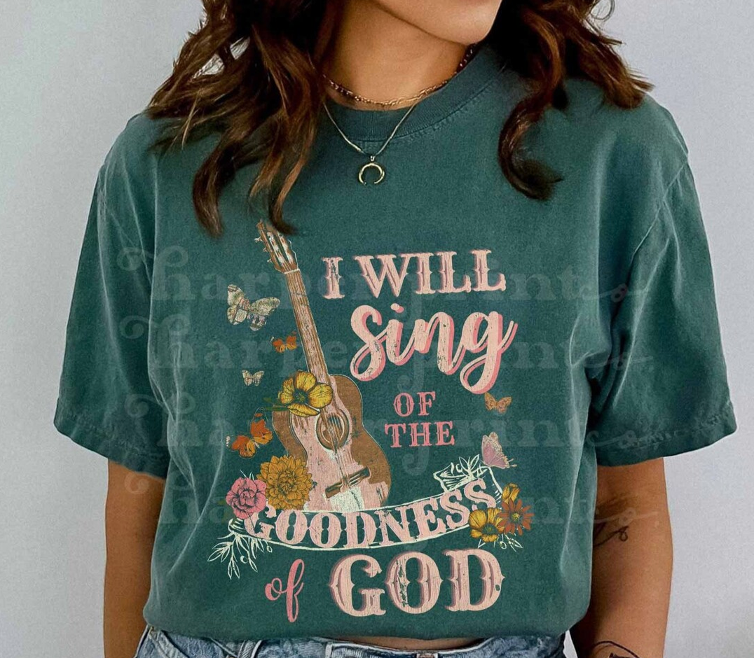 I will sing of the goodness of God pink letters