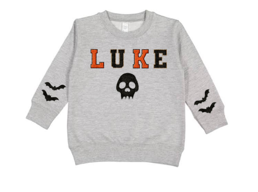 Kids Orange & Black Name W/Skull & Bat Sleeve