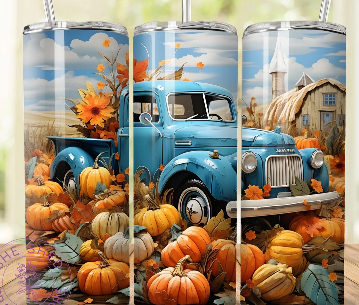 Vintage Blue Truck Pumpkin Patch Tumbler
