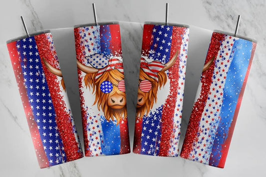4th of July Highland Cow Tumbler