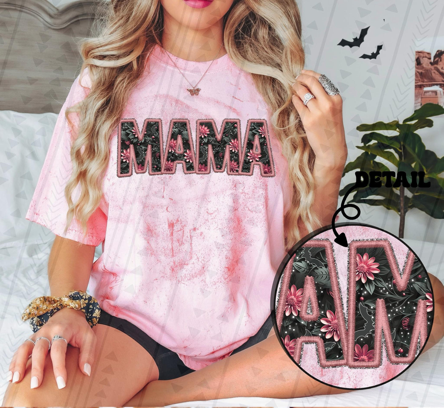 Mama with bat floral detail