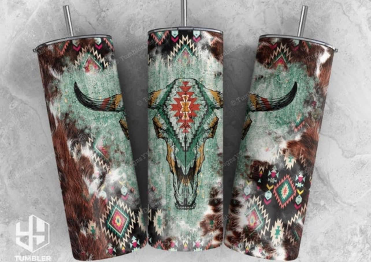 Aztec Cow Skull Tumbler