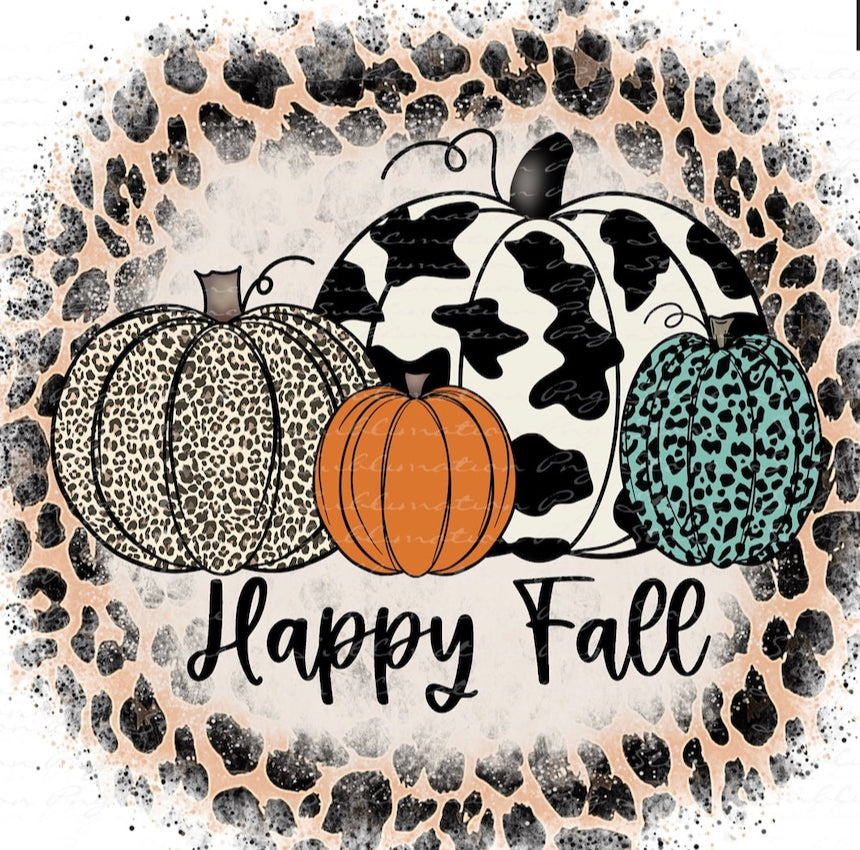 Happy Fall Leopard Pumpkin