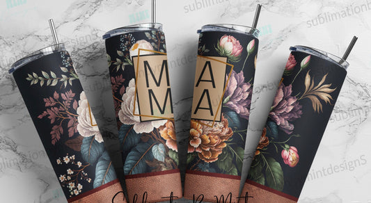 Mama floral gold tumbler