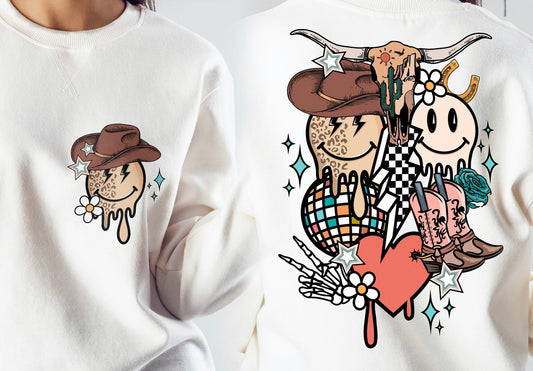 Retro western smiley front and back