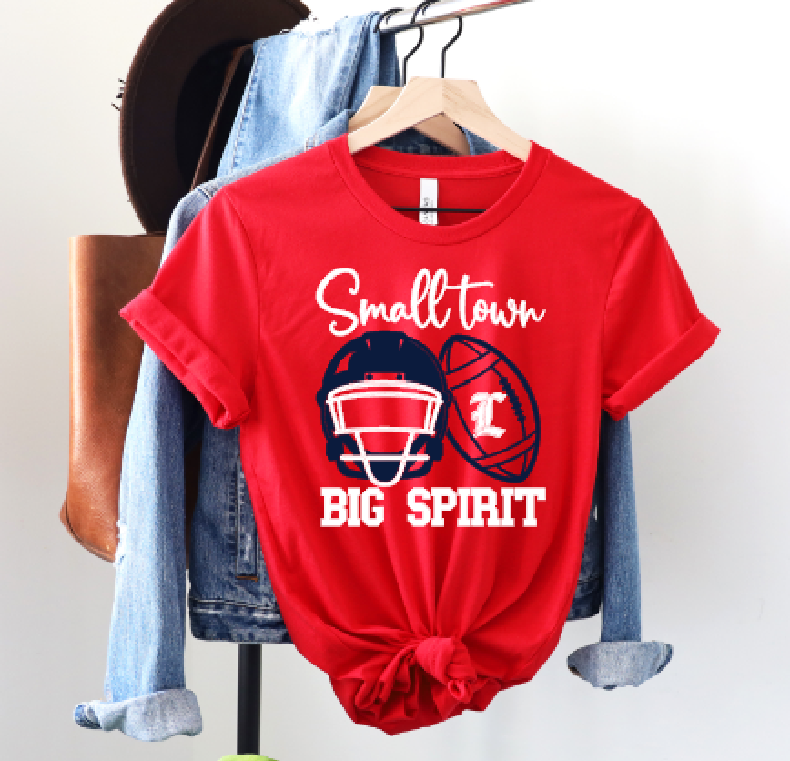 LHS Small town big spirit navy & white font