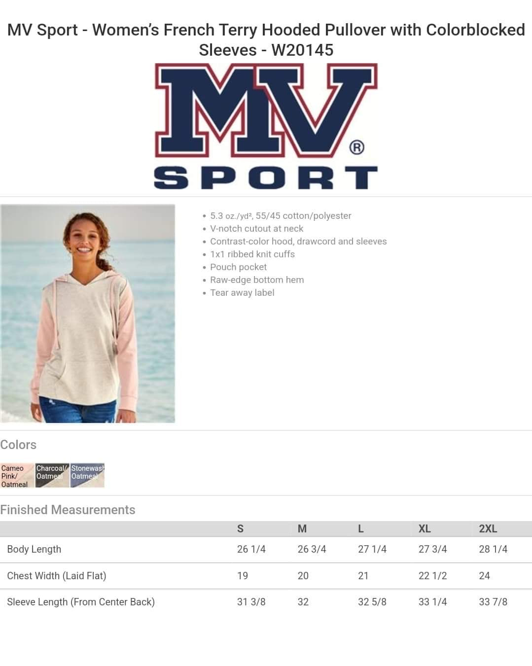 Women's Color Blocked Sleeve French Terry Hooded Pullover- Monogram
