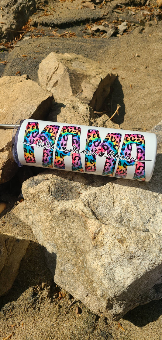 Mama/Grandma/ANY Name Rainbow Leopard Cups