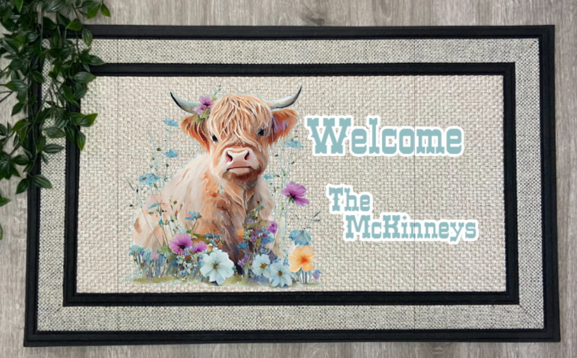 Floral Cow Door Mat