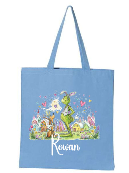 Boys Green Guy Personalized Easter Tote