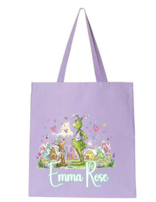 Girls Green Guy Personalized Easter Tote