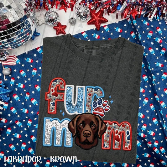 Chocolate Lab Fur Mom Red White Blue