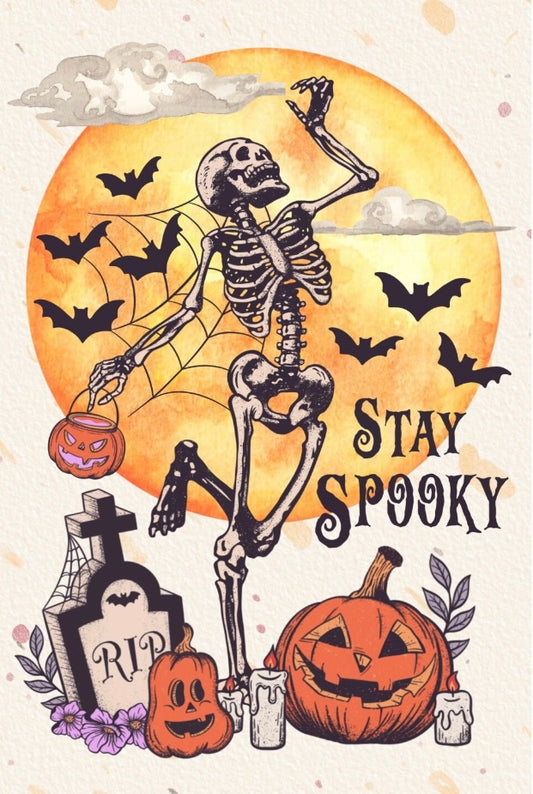 Fall retro spooky skeleton flag