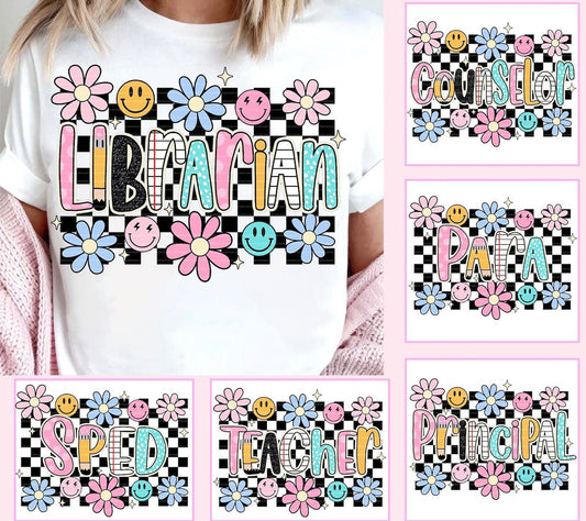 School Occupation Checkered Floral