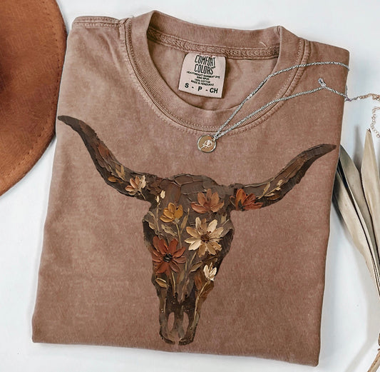 Brushstroke Floral Western Cow Skull