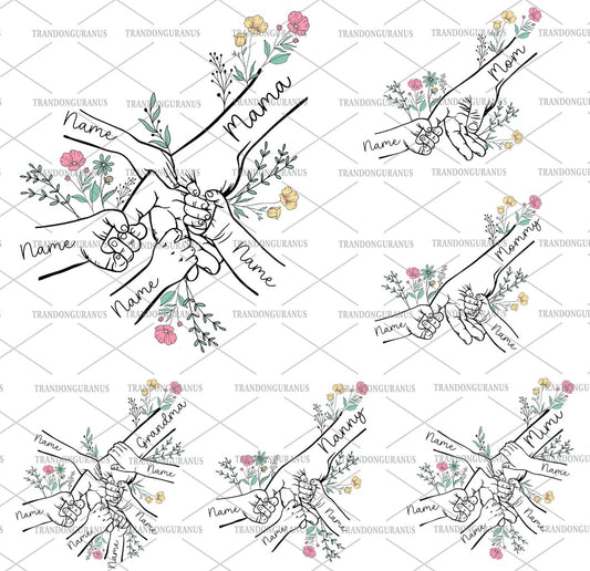 Custom Floral Hand Holding Up to 6 Kids Names
