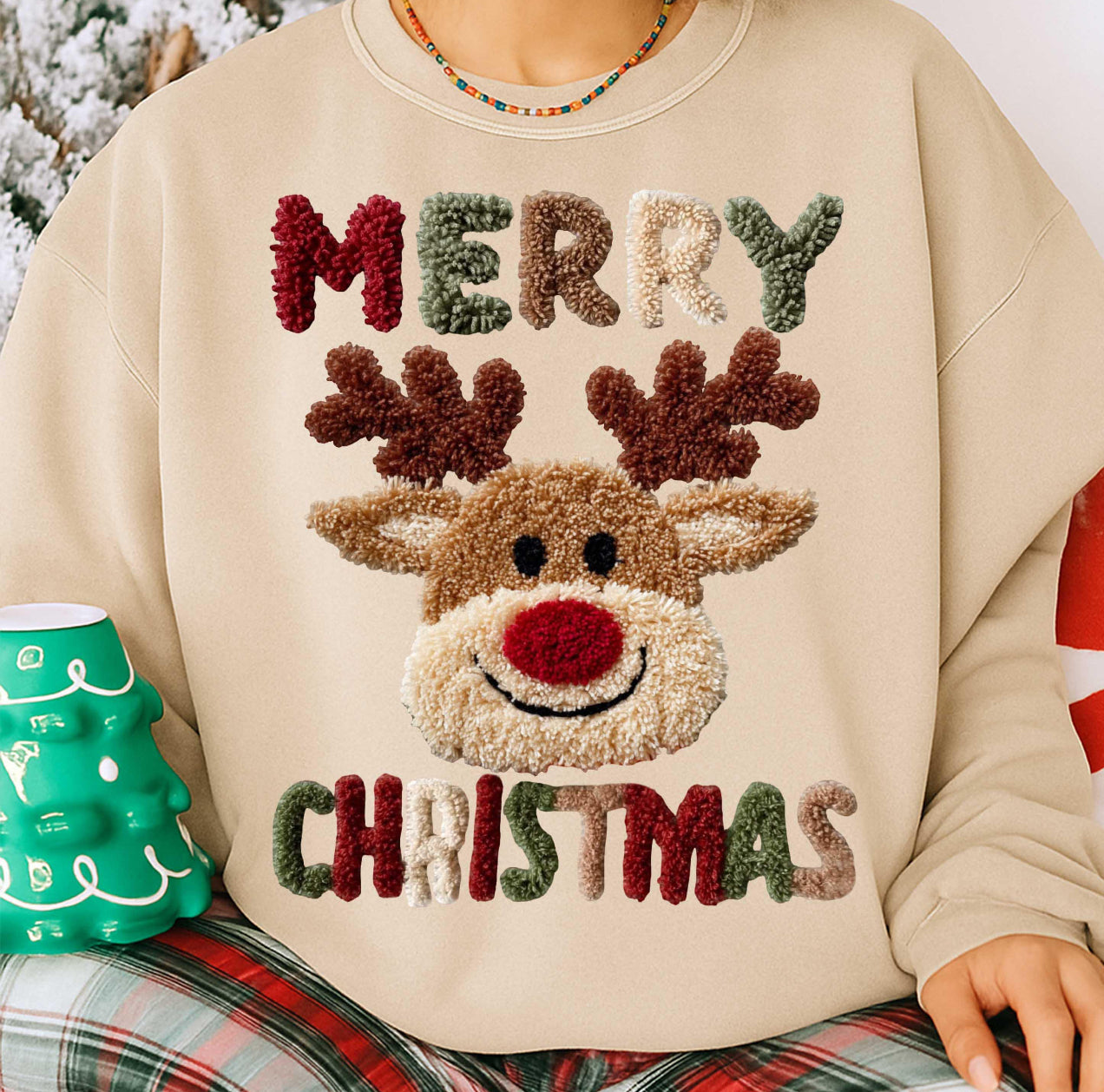 Yarn Merry Christmas Red Nose Reindeer