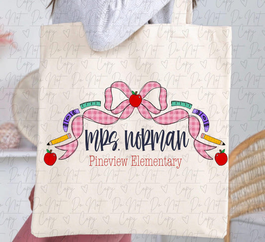 Personalized Teacher Bow Tote