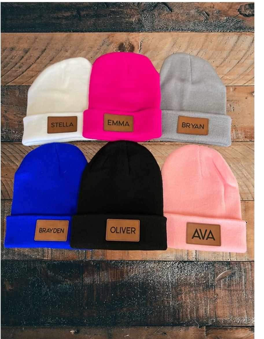 Leather Patch Name Beanies