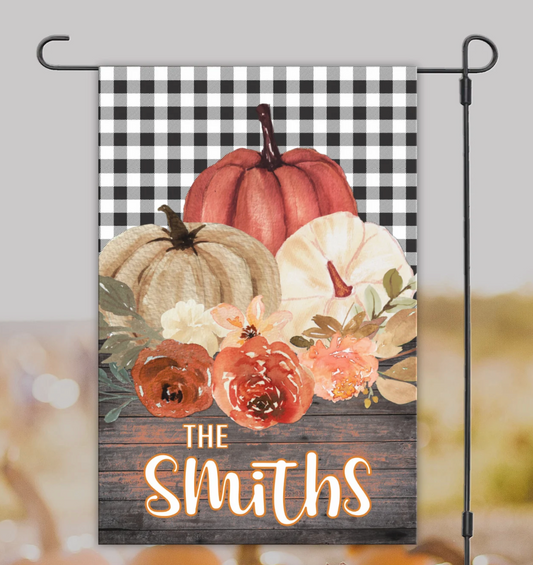 Personalized Buffalo Plaid and Faux Wood Fall Flag