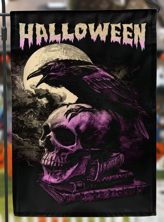 Skull Raven Crow Halloween Flag