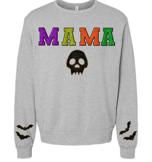 Mama Halloween Mix and Skull with bat sleeve