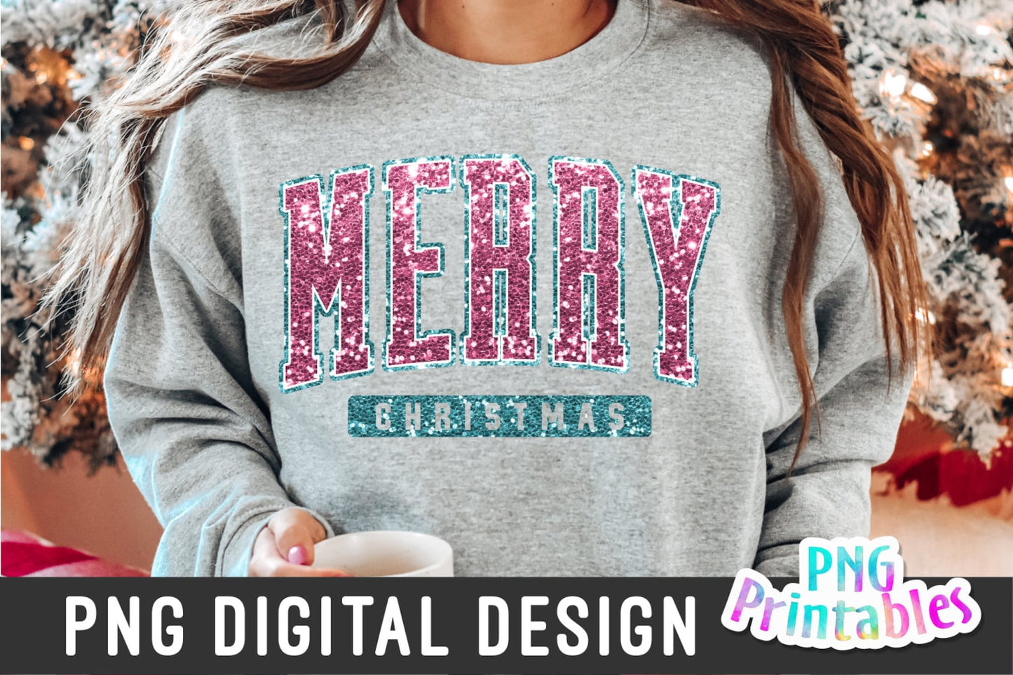 Merry Christmas Sequin- Pink/Blue