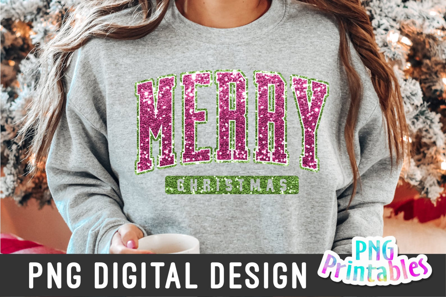 Merry Christmas Sequin- Pink/Green