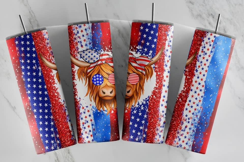 4th of July Highland Cow Tumbler