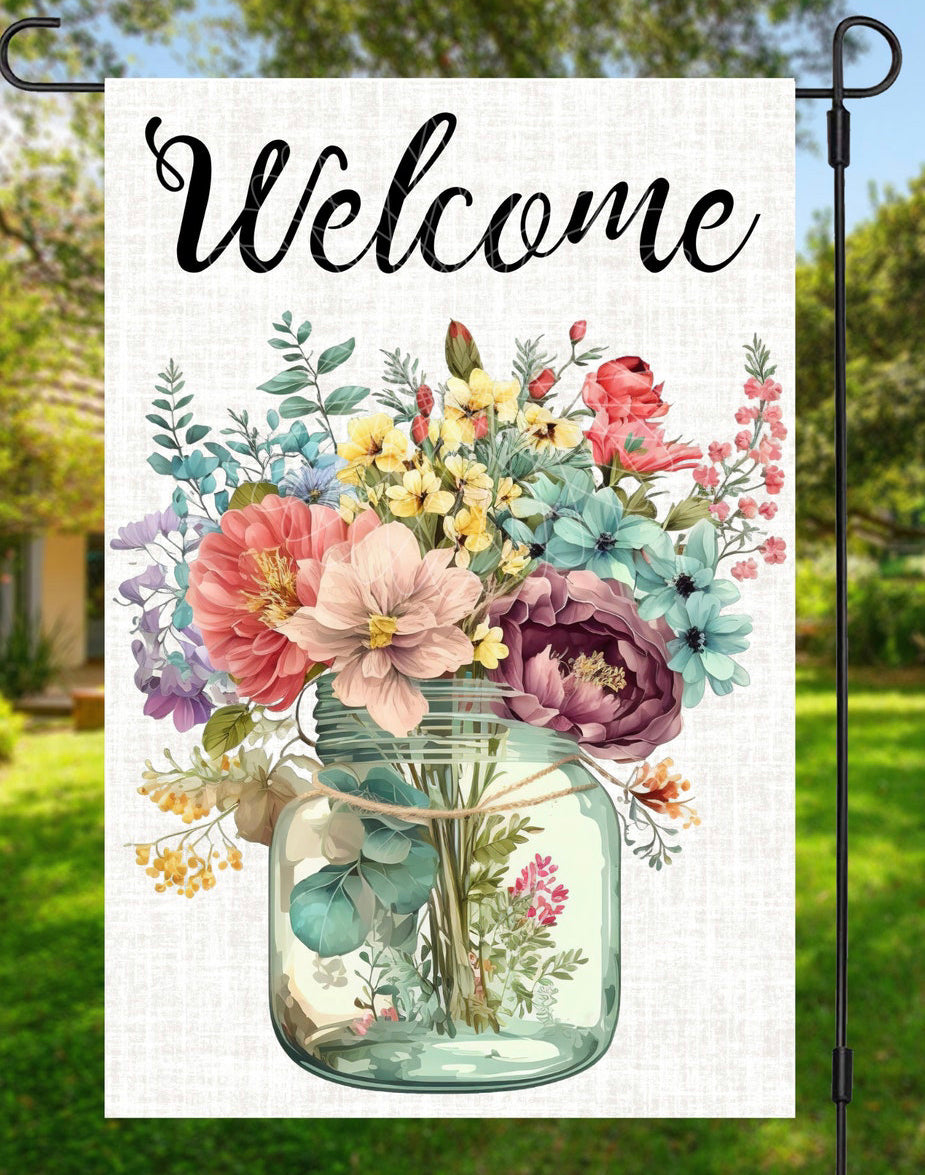 Welcome Flower Vase Flag