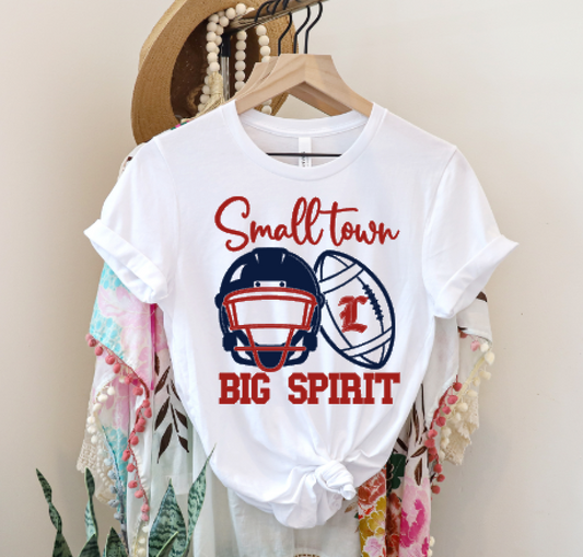 LHS Small town big spirit red & navy font