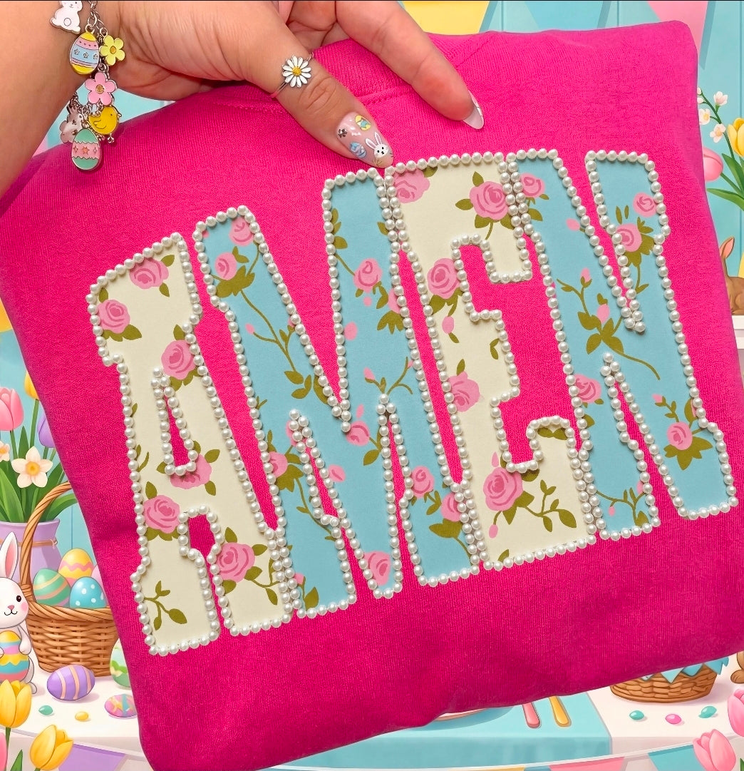 Amen (faux pearls) this is screen printed