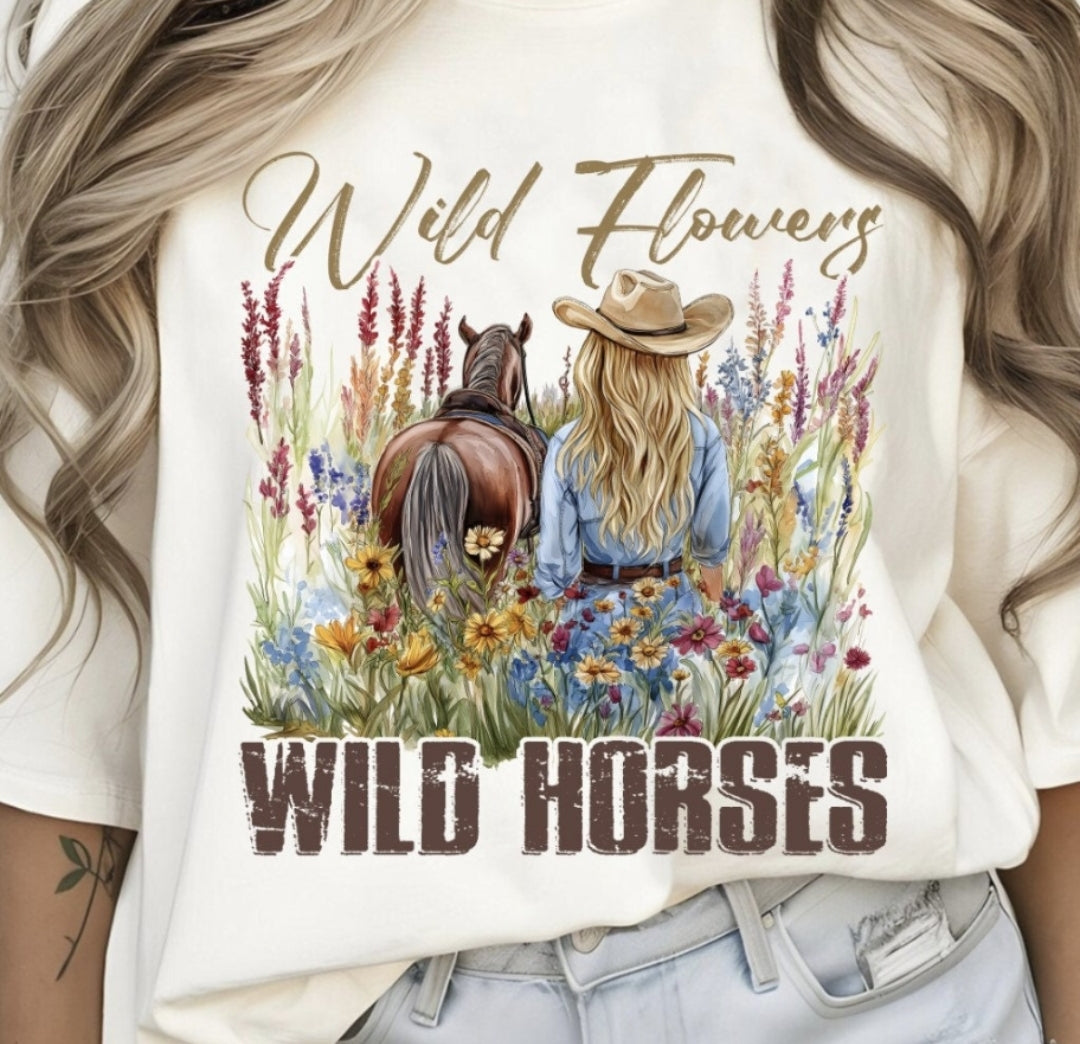 Wild flowers wild horses