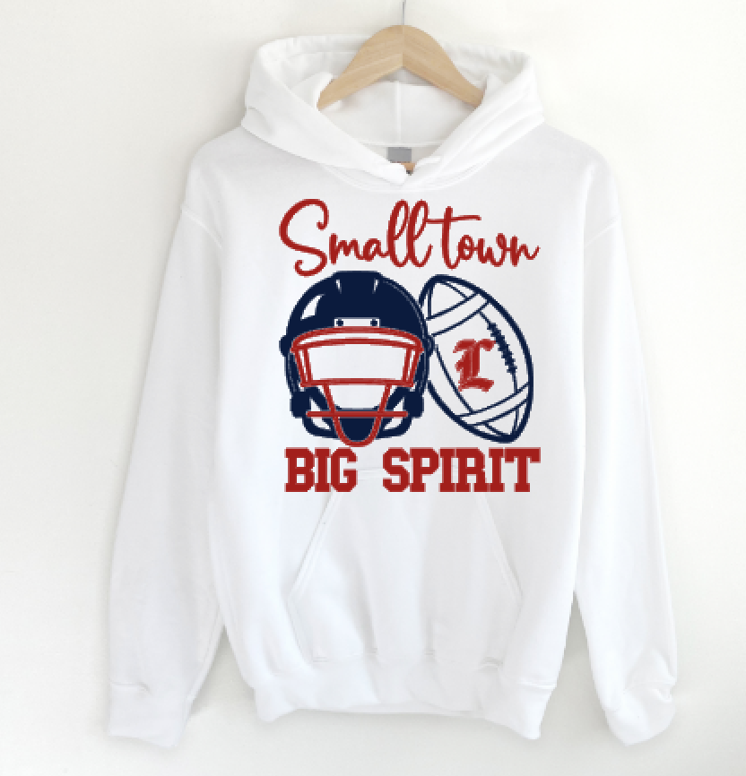 LHS Small town big spirit red & navy font