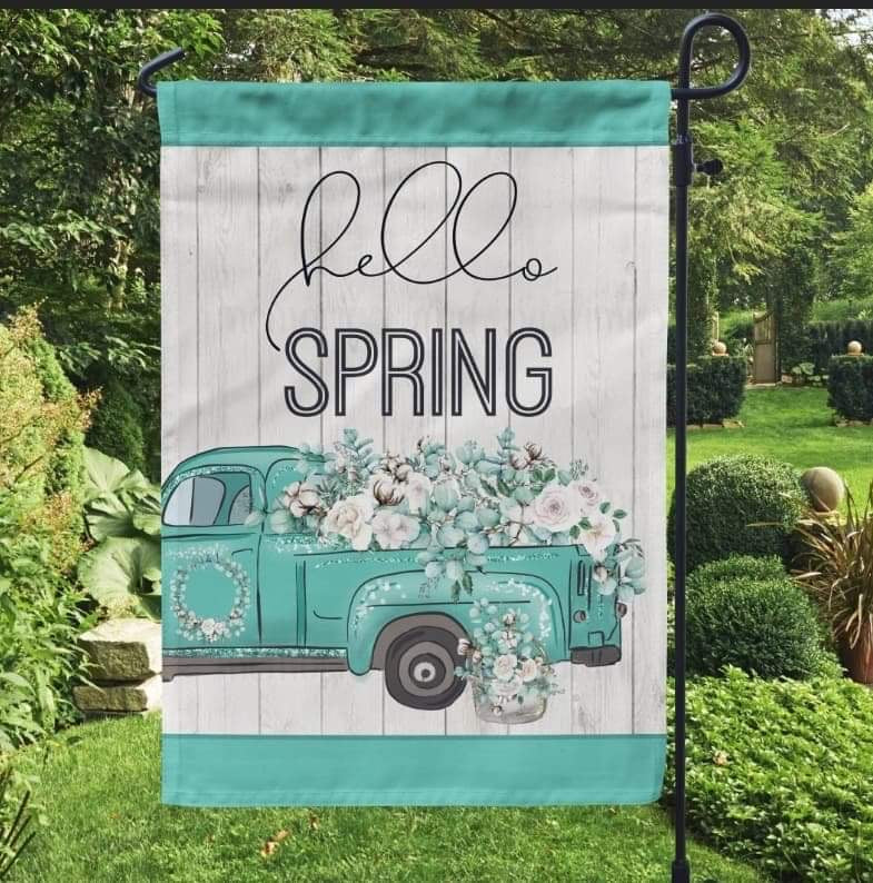 Hello Spring with Truck Flag