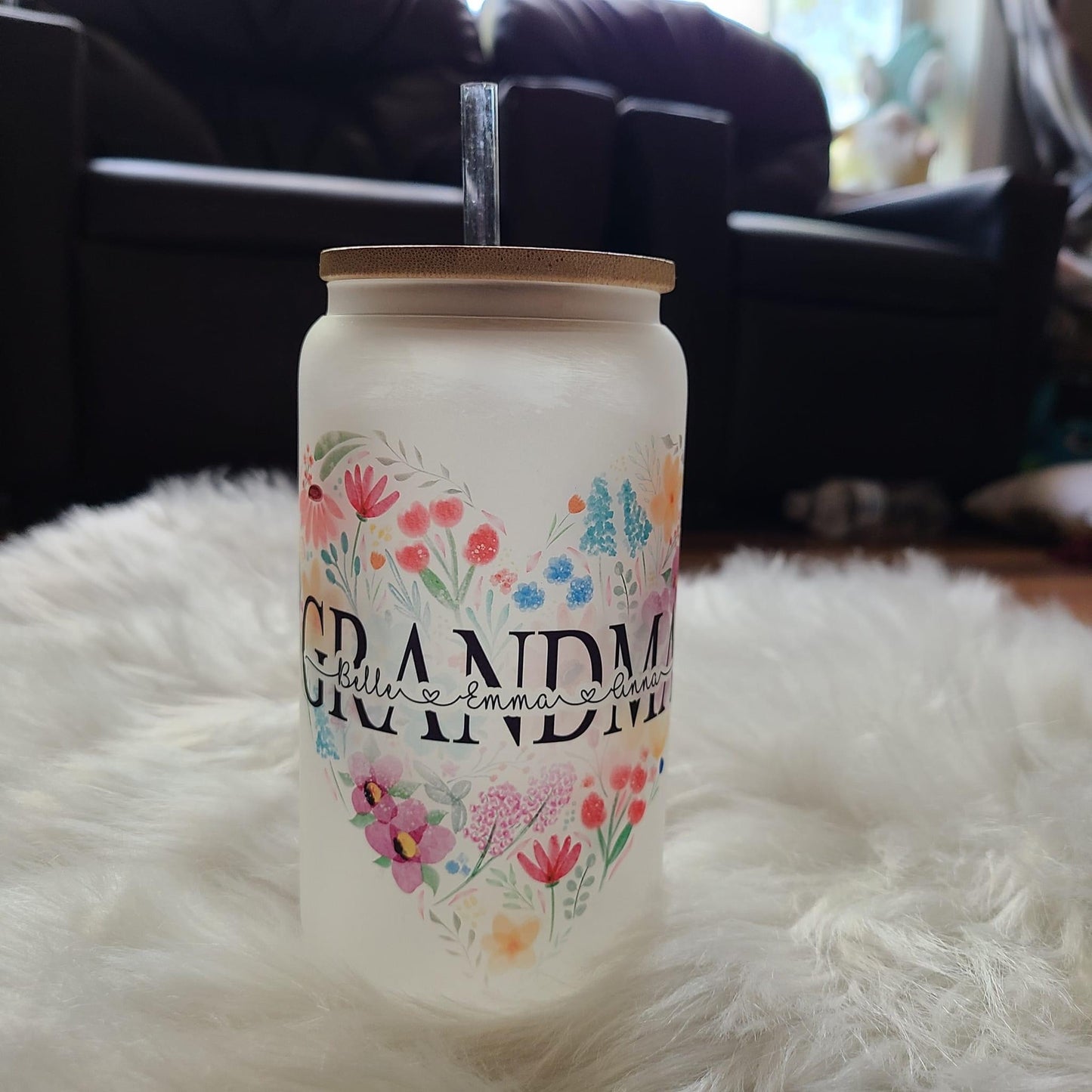 Customizable Mama/Grandmother/Name Floral Heart Sublimation Tumbler