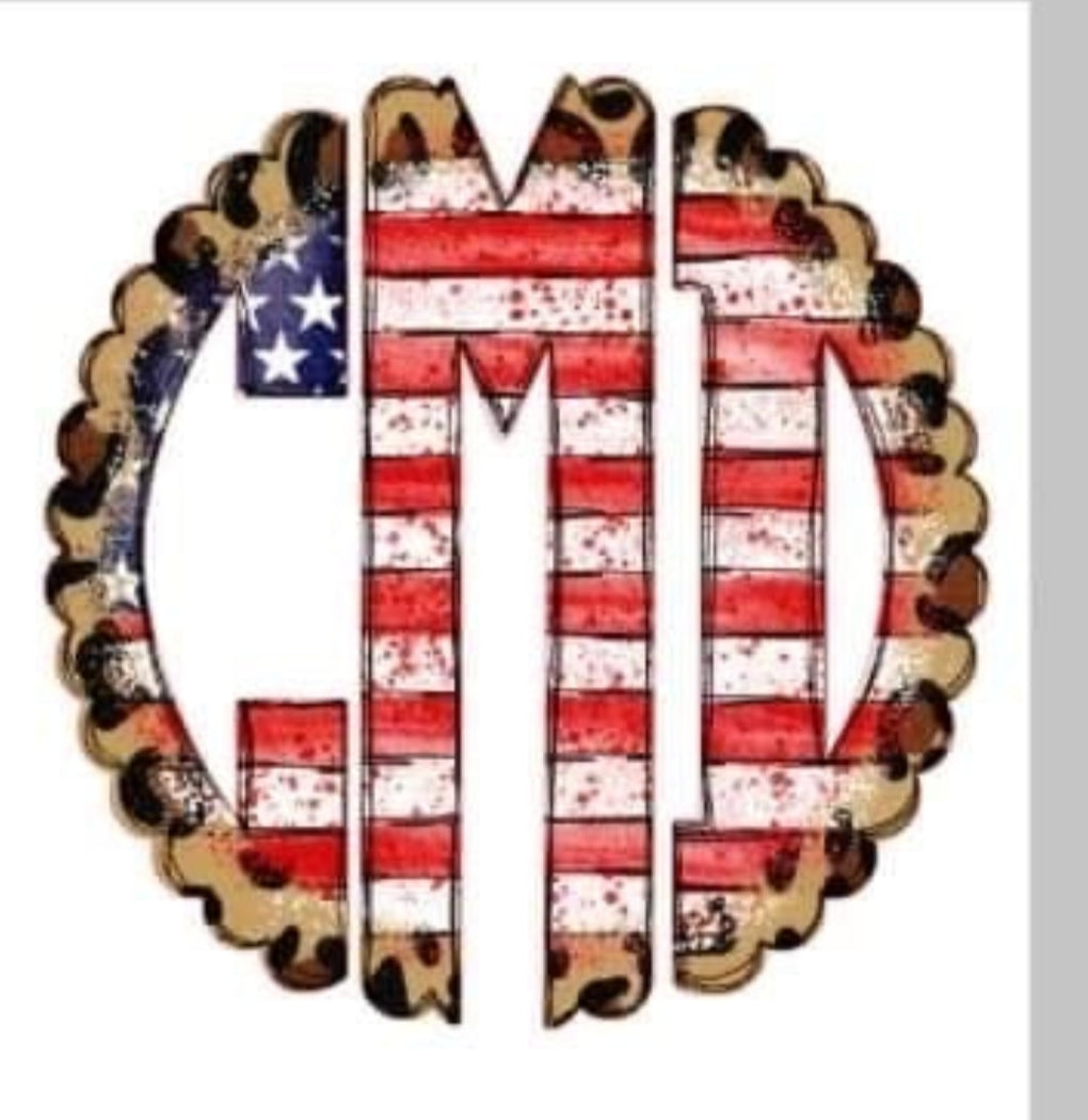 American Flag/Leopard Monogram Set