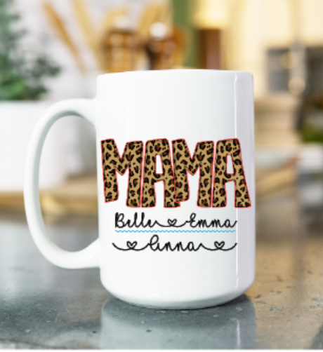 Mama (or any name) Mug leopard