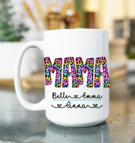 Mama (or any name) Mug Rainbow Leopard